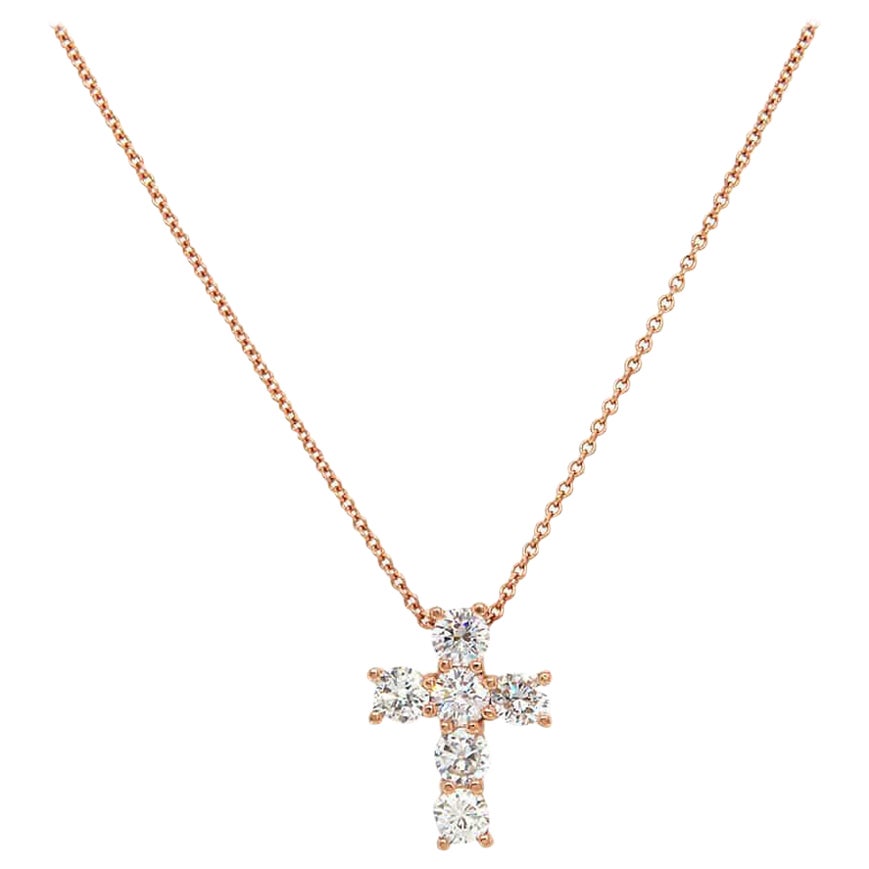 0.98ctw Diamond Cross Pendant Necklace 14K Rose Gold