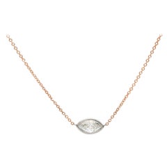 0.58ct Sideways Marquise Diamond Bezel Set Solitaire Pendant Necklace in 14K