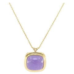 Lavender Chalcedony Cushion Pendant Necklace in 14K Yellow Gold