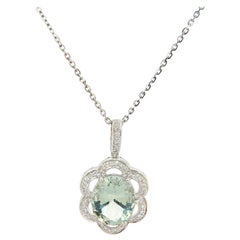 Prasiolite and Diamond Accent Flower Pendant Necklace in 14K White Gold