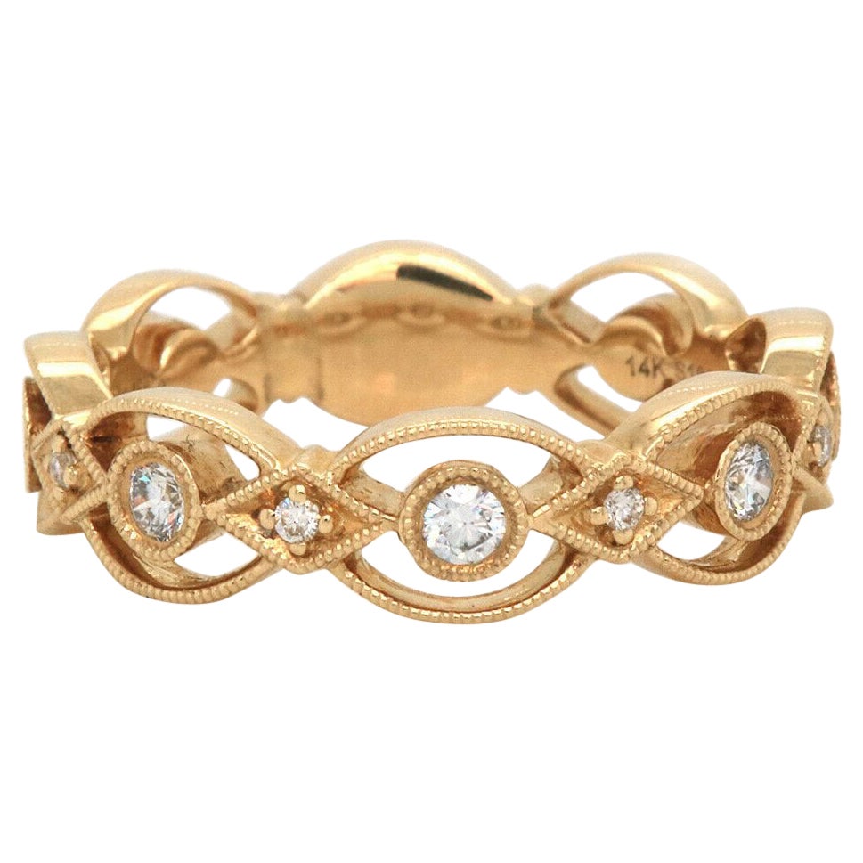 New Gabriel & Co. Diamond Milgrain Bezel Set Fashion Band Ring in 14K For Sale