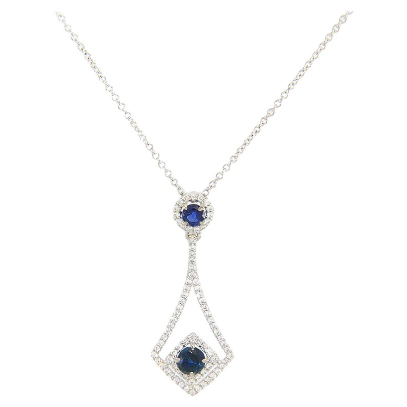 New 0.50ctw Sapphire and 0.25ctw Diamond Frame Kite Pendant Necklace in 14K For Sale