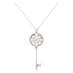 0.20ctw Diamond Clover Top Key Pendant Necklace in 14K White Gold