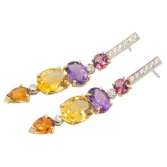 Sunshine Earrings Art Deco Style 18K Gold 0.44 Karat Diamonds Rubellite Citrine 