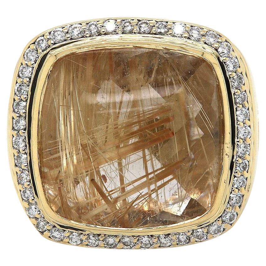David Yurman Rutilated Quartz and Diamond Albion Ring in 18K Yellow Gold For Sale