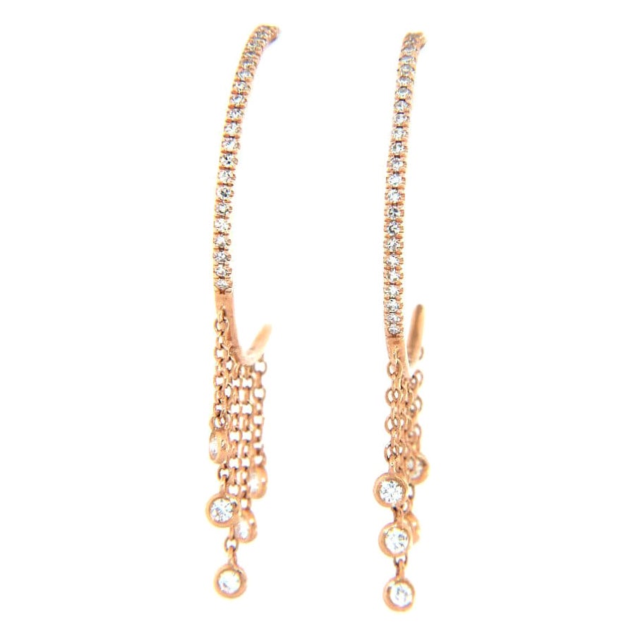 New 0.33ctw Diamond Hoop Dangle Bezel Set Earrings in 14K Rose Gold For Sale