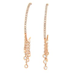 New 0.33ctw Diamond Hoop Dangle Bezel Set Earrings in 14K Rose Gold