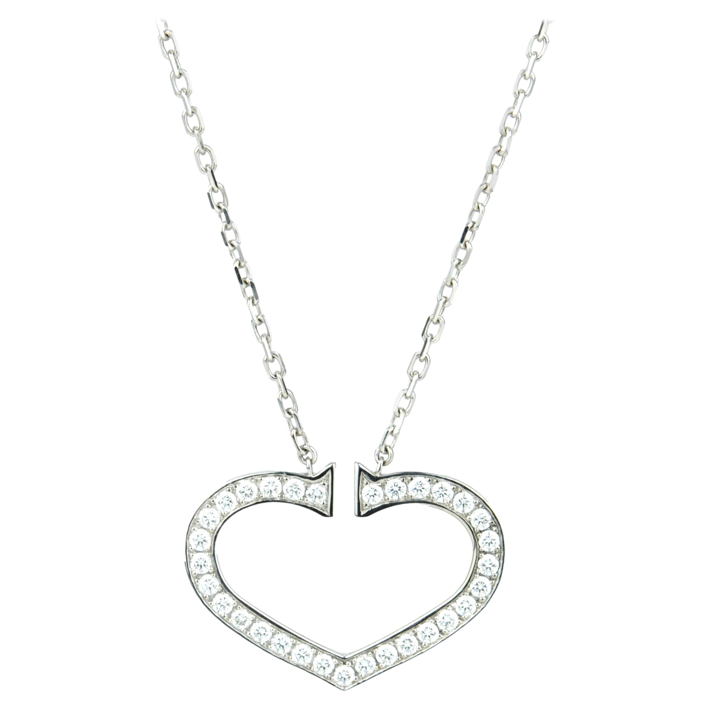Cartier Hearts and Symbols Large Diamond 18k White Gold Pendant Necklace