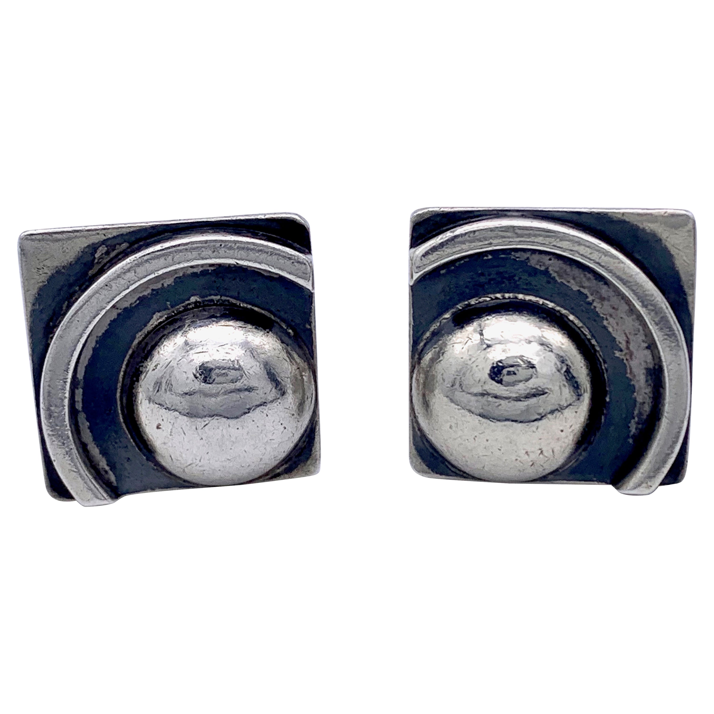 American Art Deco  Cufflinks Signed CHARLES VAL (1910-1966) Sterling Silver For Sale