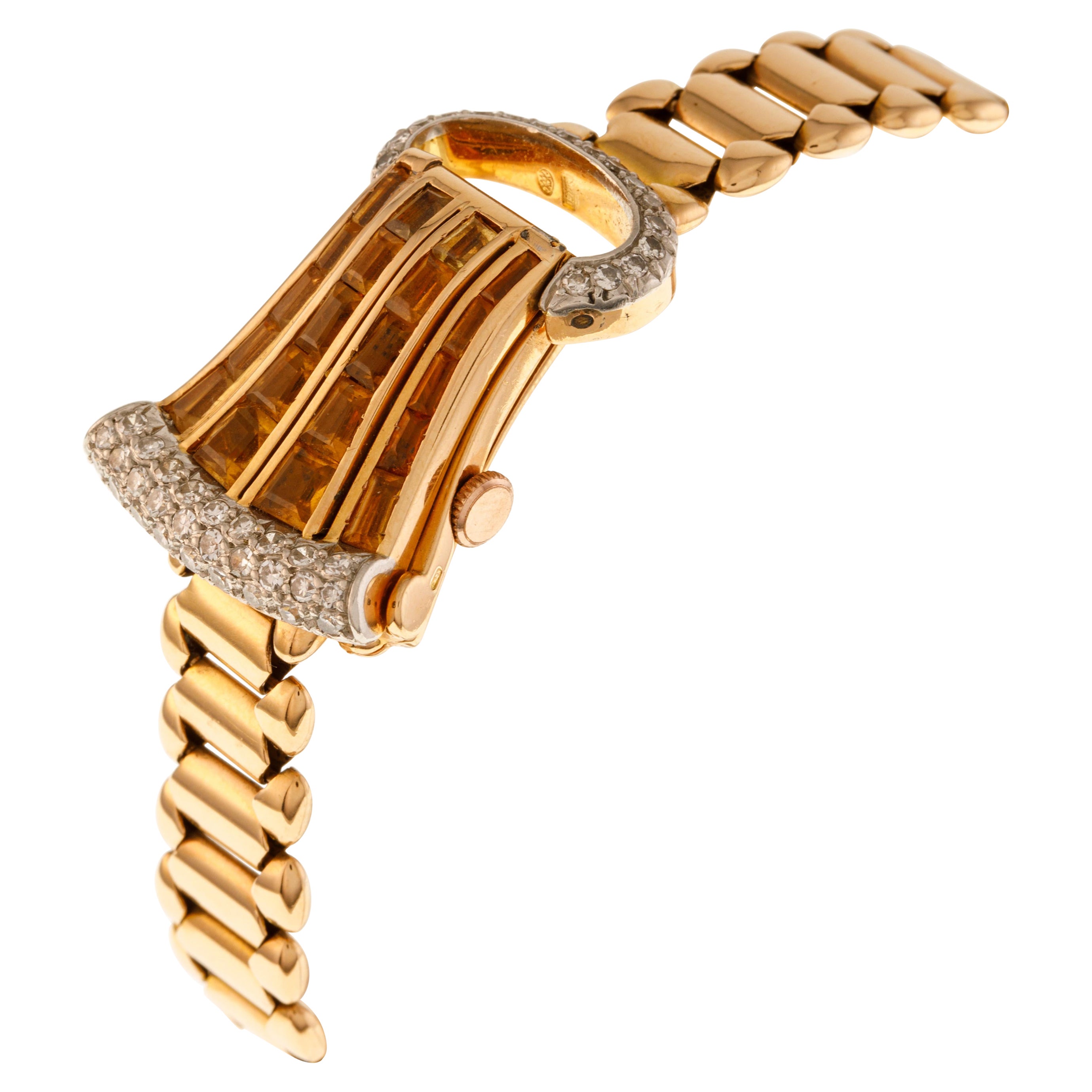 Universal Genève Lady Jewelry Bracelet Watch 18kt Rose Gold Diamonds and Quartz For Sale