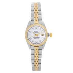 Rolex Datejust 18K Yellow Gold Steel White Diamond Dial Ladies Watch 69173