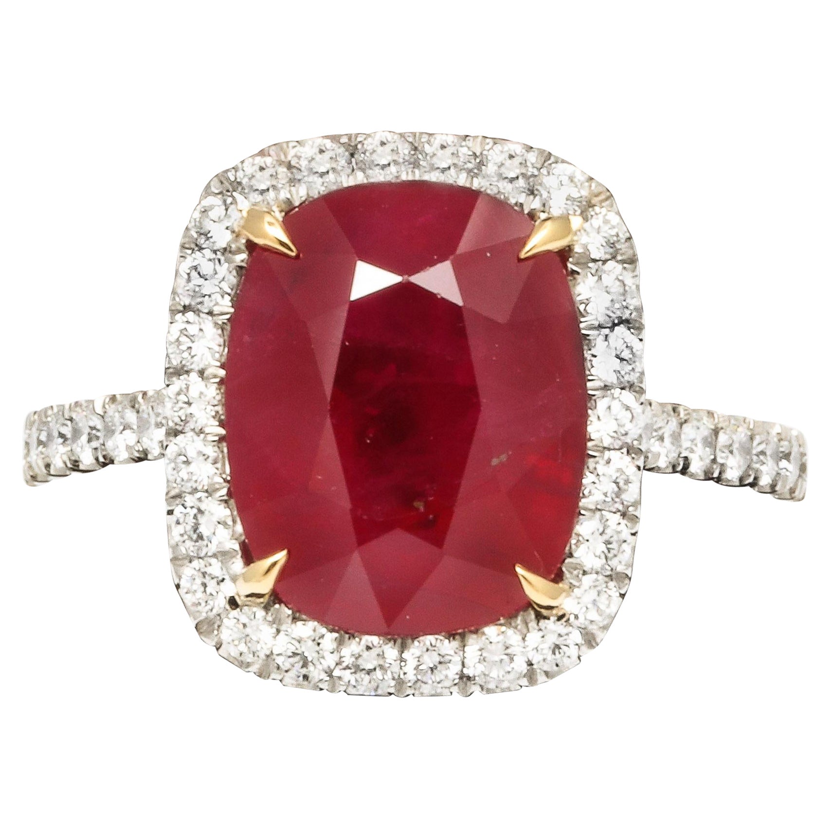 5 Carat Burma Ruby and Diamond Ring For Sale