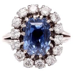 Approximately 6 Carat Sapphire Diamond Platinum Belle Epoque Ring