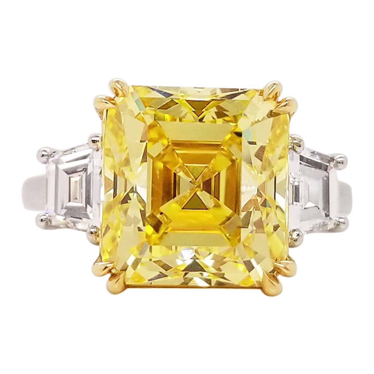 Scarselli 6 Carat Fancy Vivid Yellow Emerald Cut Diamond Ring in Platinum