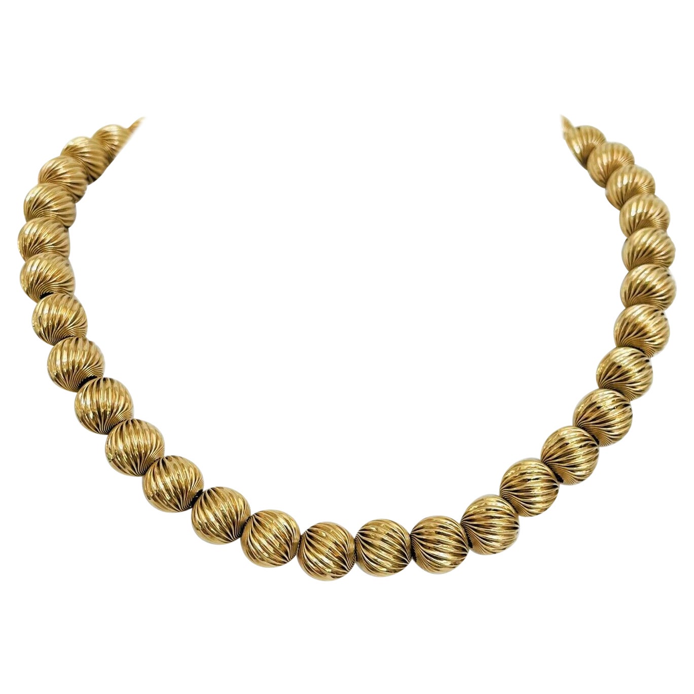 14 Karat Yellow Gold Fancy Ball Bead Chain Necklace For Sale at 1stDibs