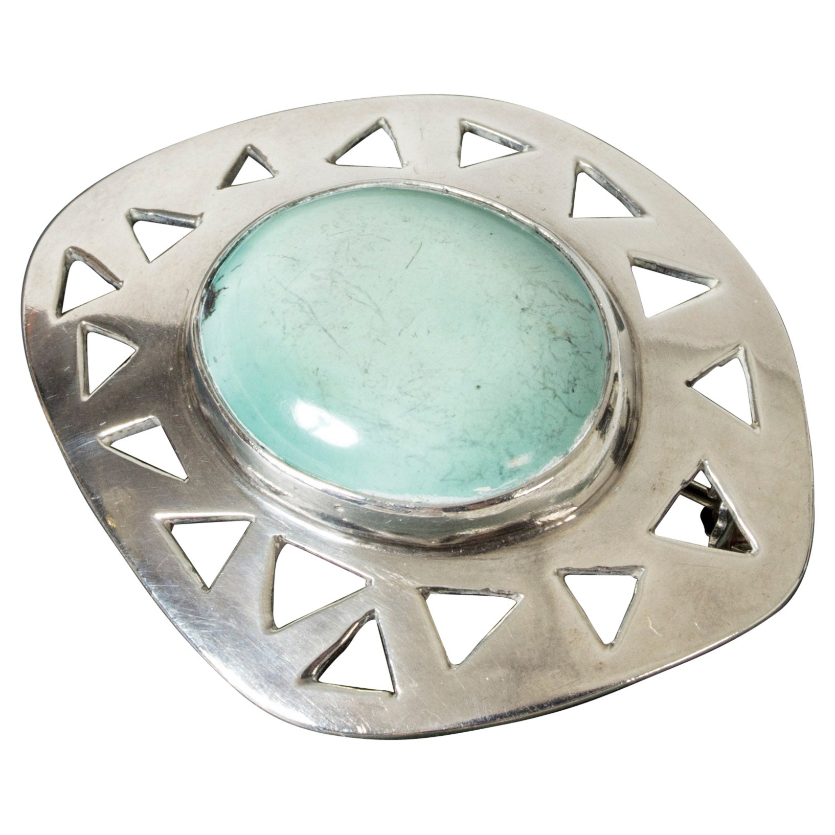 Silver and Turquoise Brooch from Michelsen, Sweden, 1953