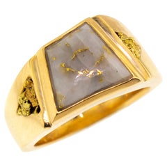 Natural Gold in Quartz and Gold Nugget 14 Karat Gold Men’s Ring