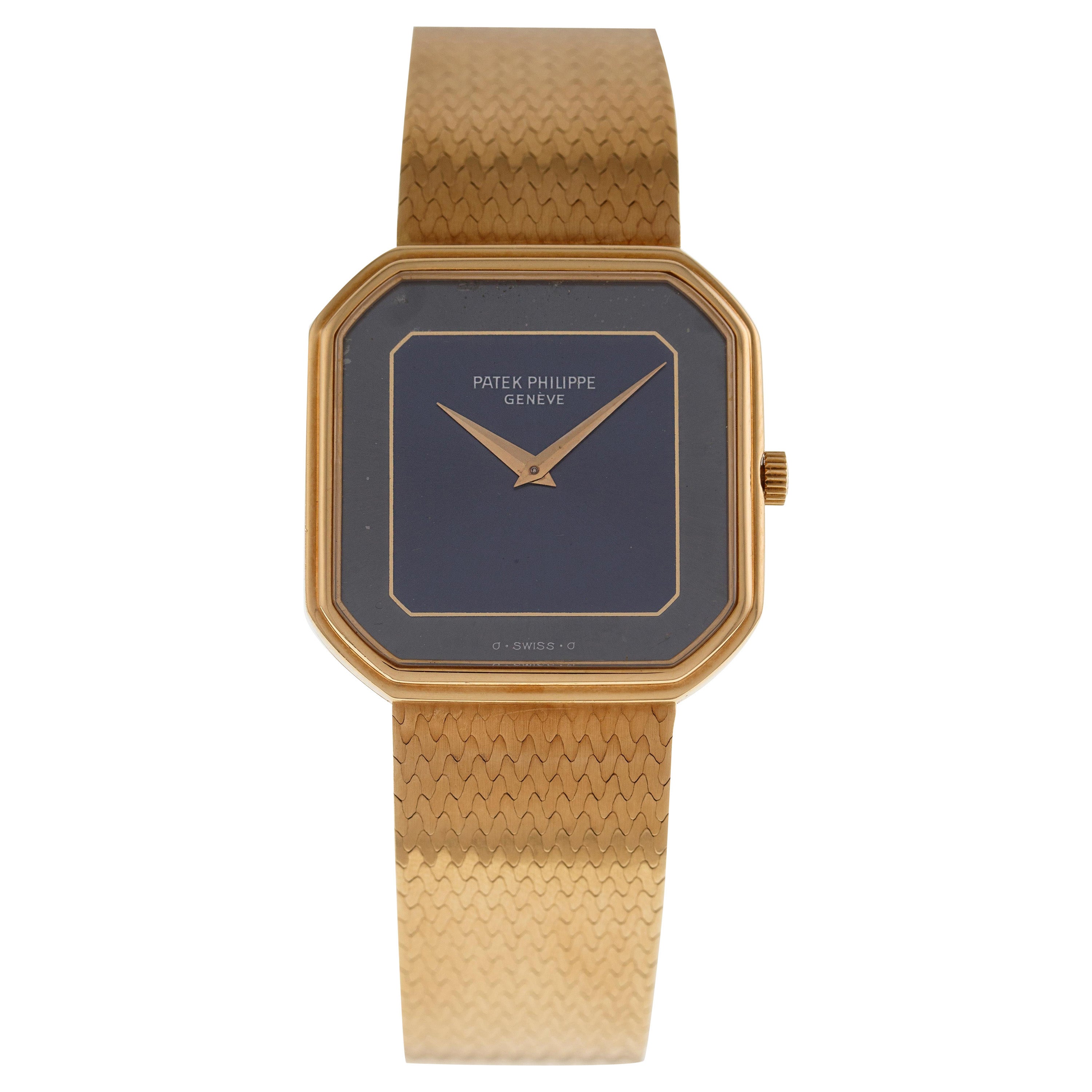 Patek Philippe Wrist Watch Square Shape Special Bracelet 18 Carat Yellow Gold For Sale