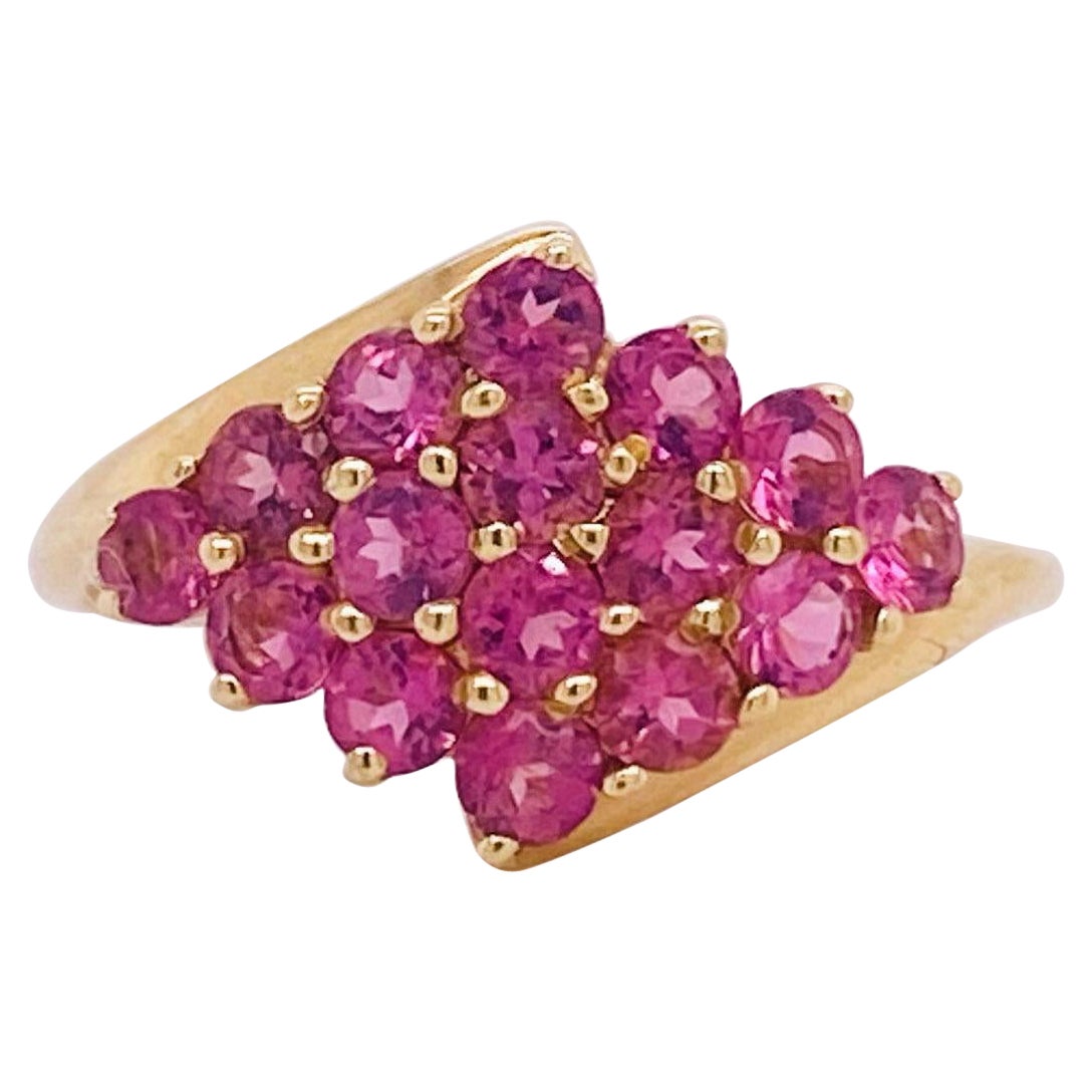 For Sale:  Pink Pink Tourmaline Cluster Ring w Bright Pink Gemstones