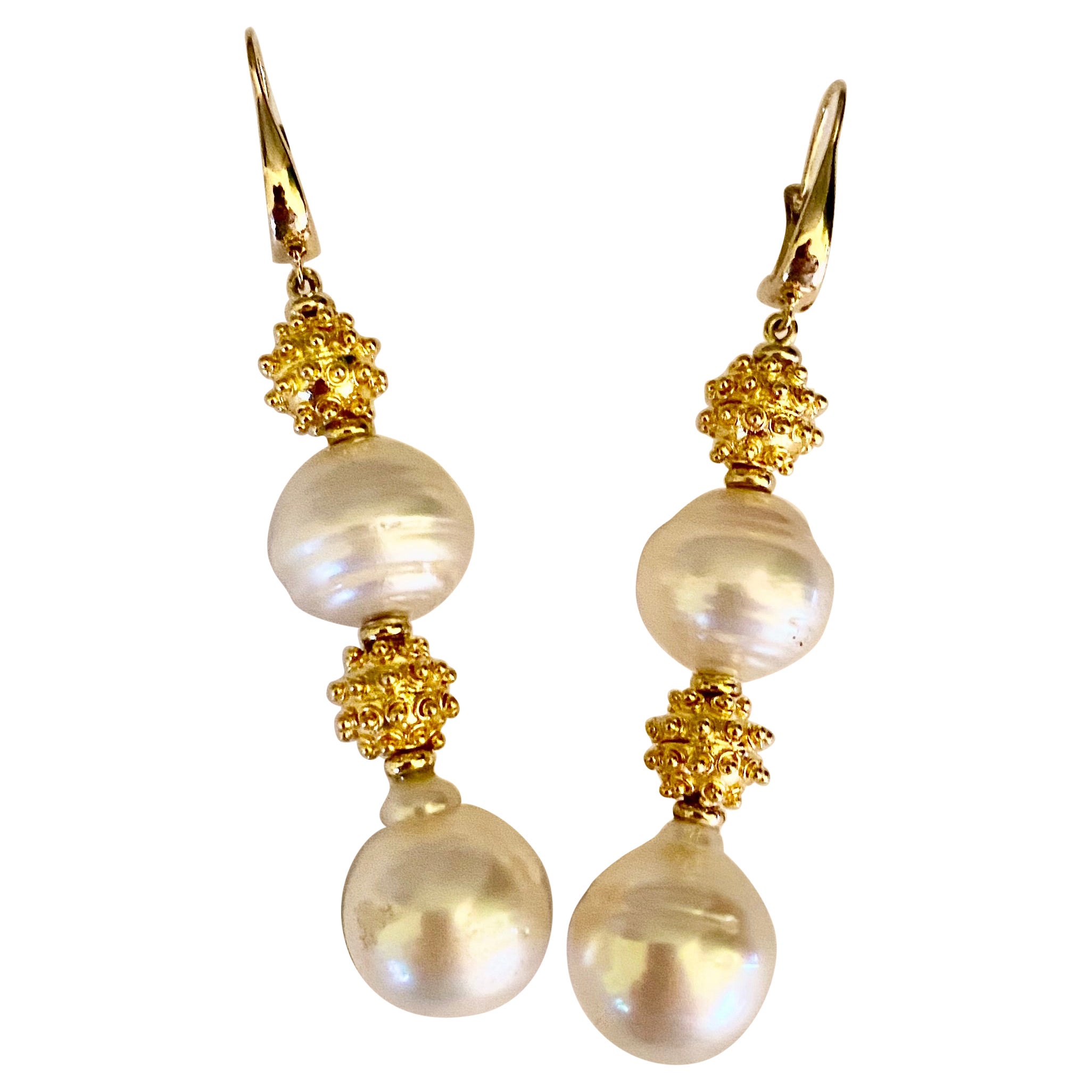 Michael Kneebone South Seas Pearl Granulated Bead Dangle Earrings For Sale
