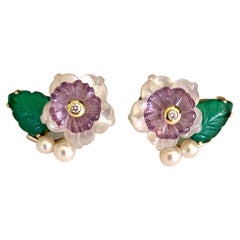 Michael Kneebone Ohrringe, Amethyst Diamant Perle Grüner Onyx Blume