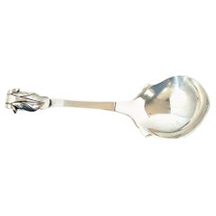Vintage Denmark Handwrought Sterling Silver Leaf Handle Spoon Copenhagen Silver Industry