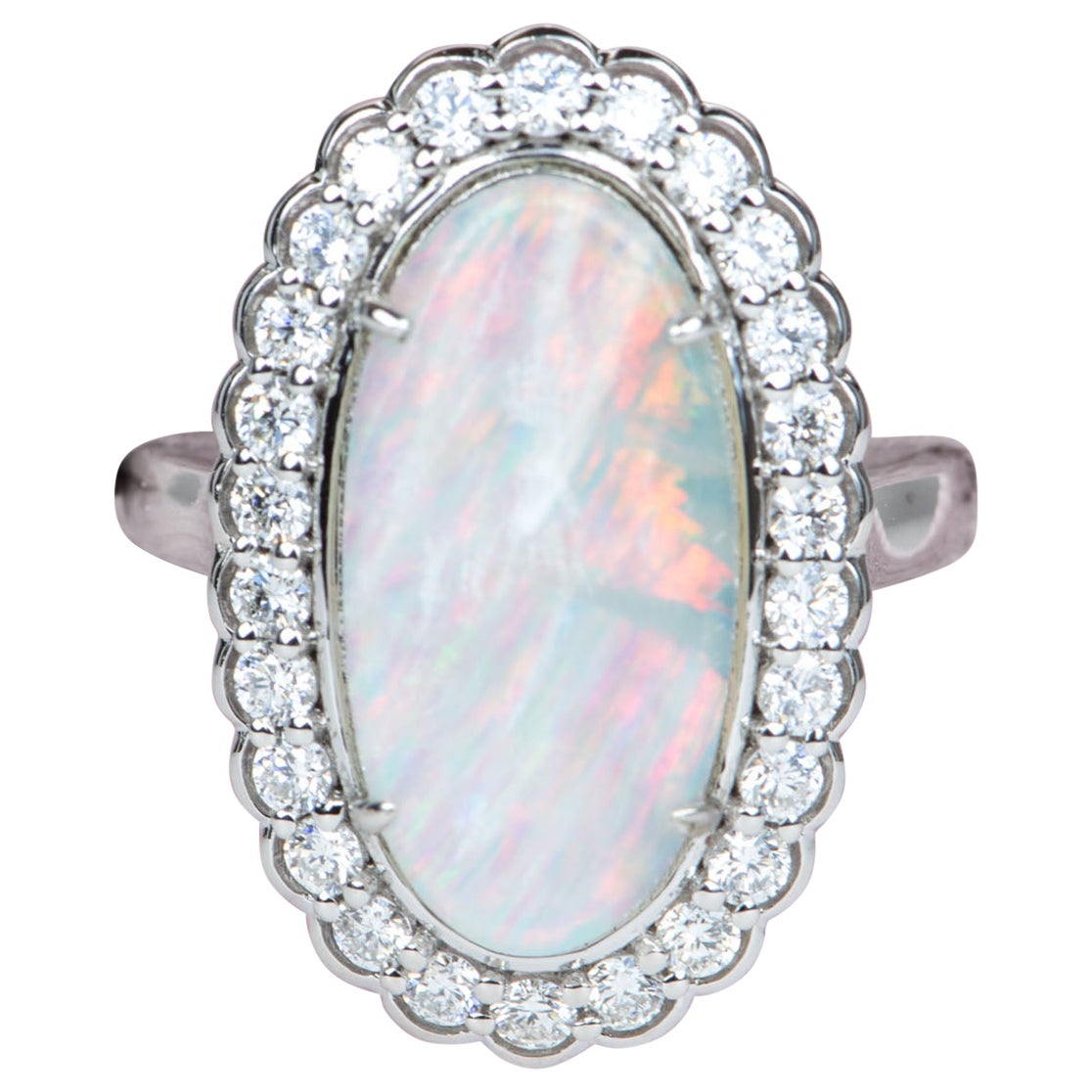 Verlobungsring, 3,12 Karat massiver australischer Opal Diamant Halo 14K Weißgold im Angebot