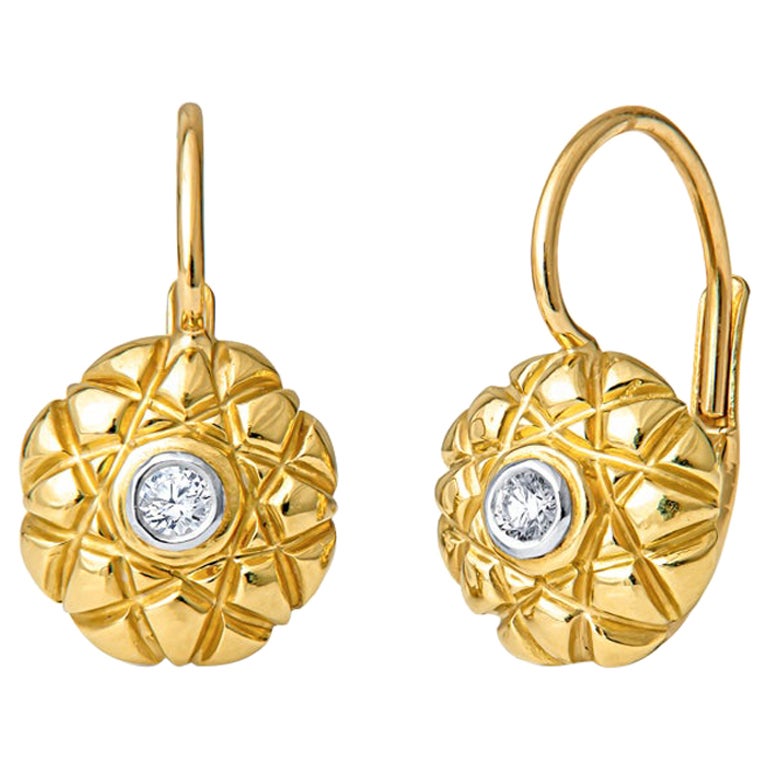 18kt Yellow Gold .09ctw Round Diamond Vintage Style Drop Earrings