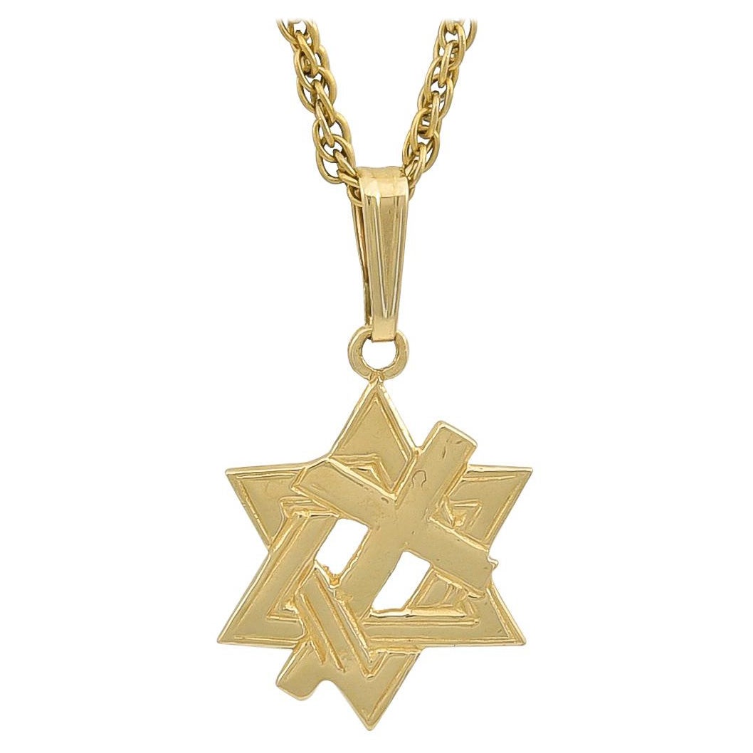 Gold Star of David and Cross Charm