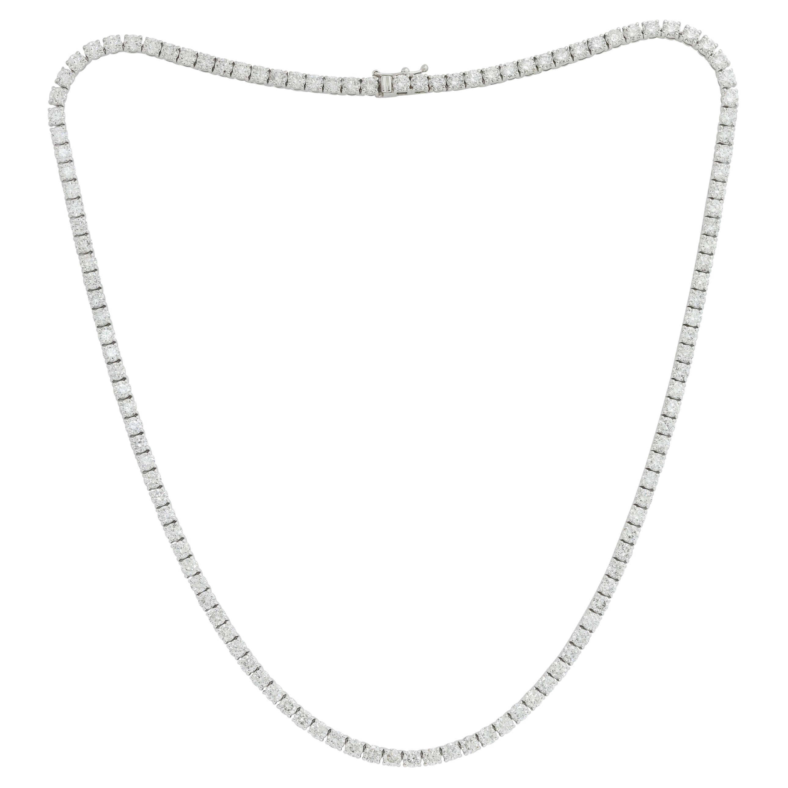 14K White Gold Diamond Straight Line Tennis Necklace 11.75cts For Sale