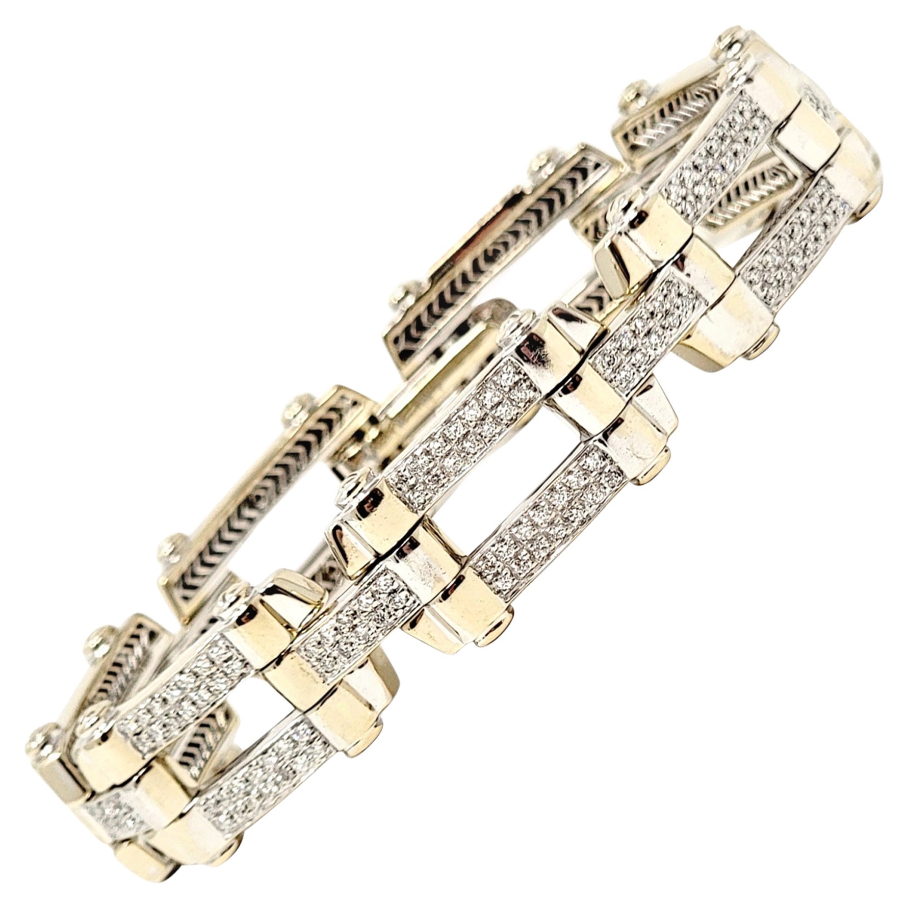 Philippe Charriol Pave Diamond Screw Link Bracelet in 18 Karat White Gold For Sale
