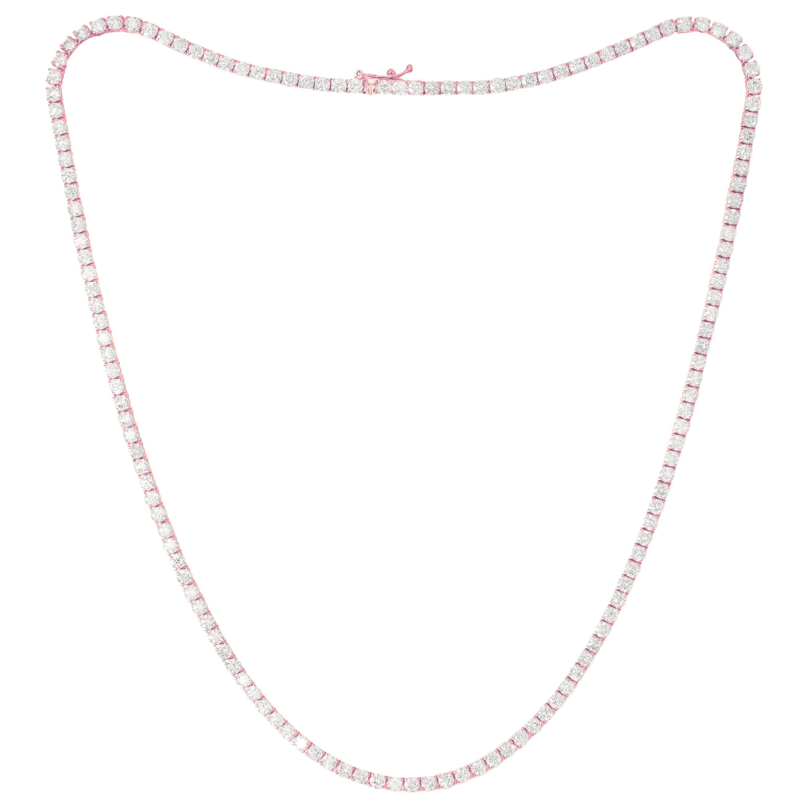 Diana M. maßgefertigte 11,75 Karat 14K Roségold Diamant-Tennis-Halskette mit gerader Linie