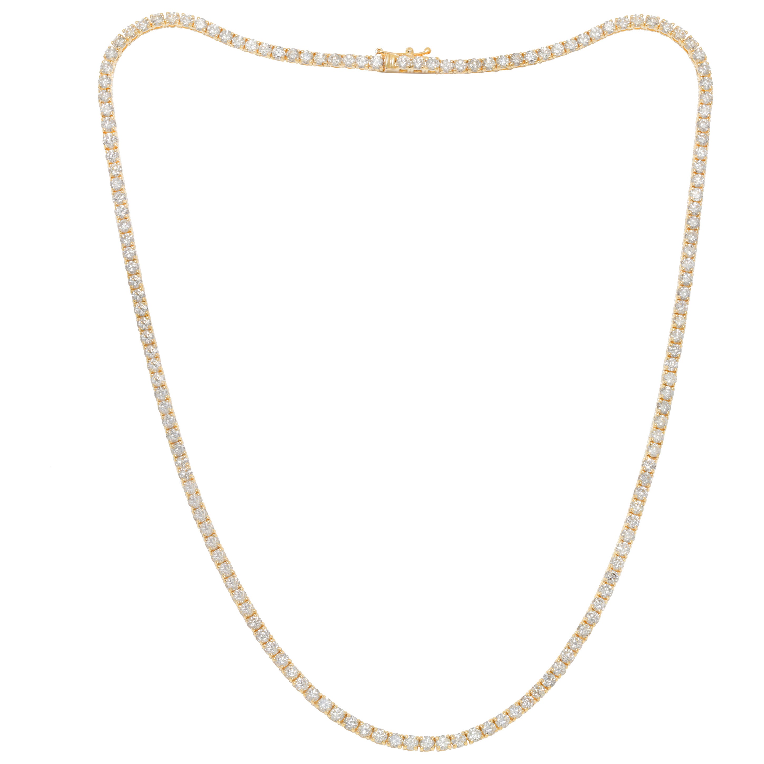 14K Yellow Gold Diamond Straight Line Tennis Necklace 11.75CTS For Sale