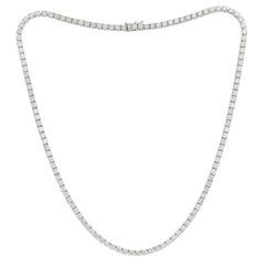 14K White Gold Diamond Straight Line Tennis Necklace, 11.35 Carats