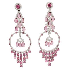 Estate Pink Tourmaline and Diamond Chandelier Earrings in 18k White Gold
