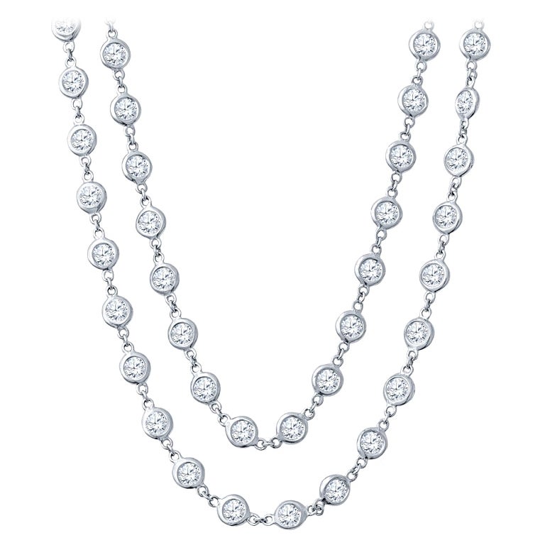 15.02ctw Round Brilliant Diamond by the Yard Necklace Set in 14k White Gold For Sale