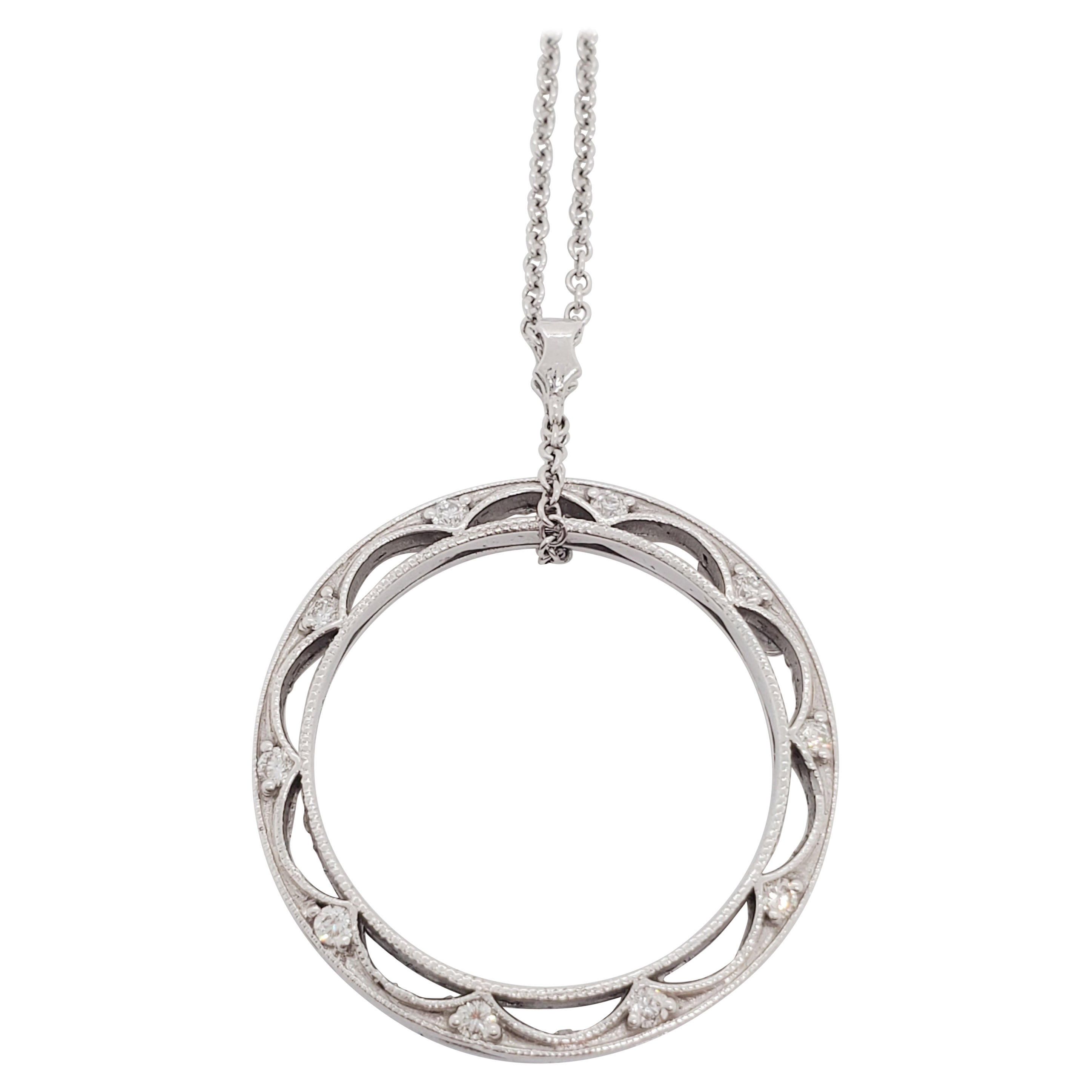 Estate Tacori Diamond Circle Pendant Necklace in 18k White Gold