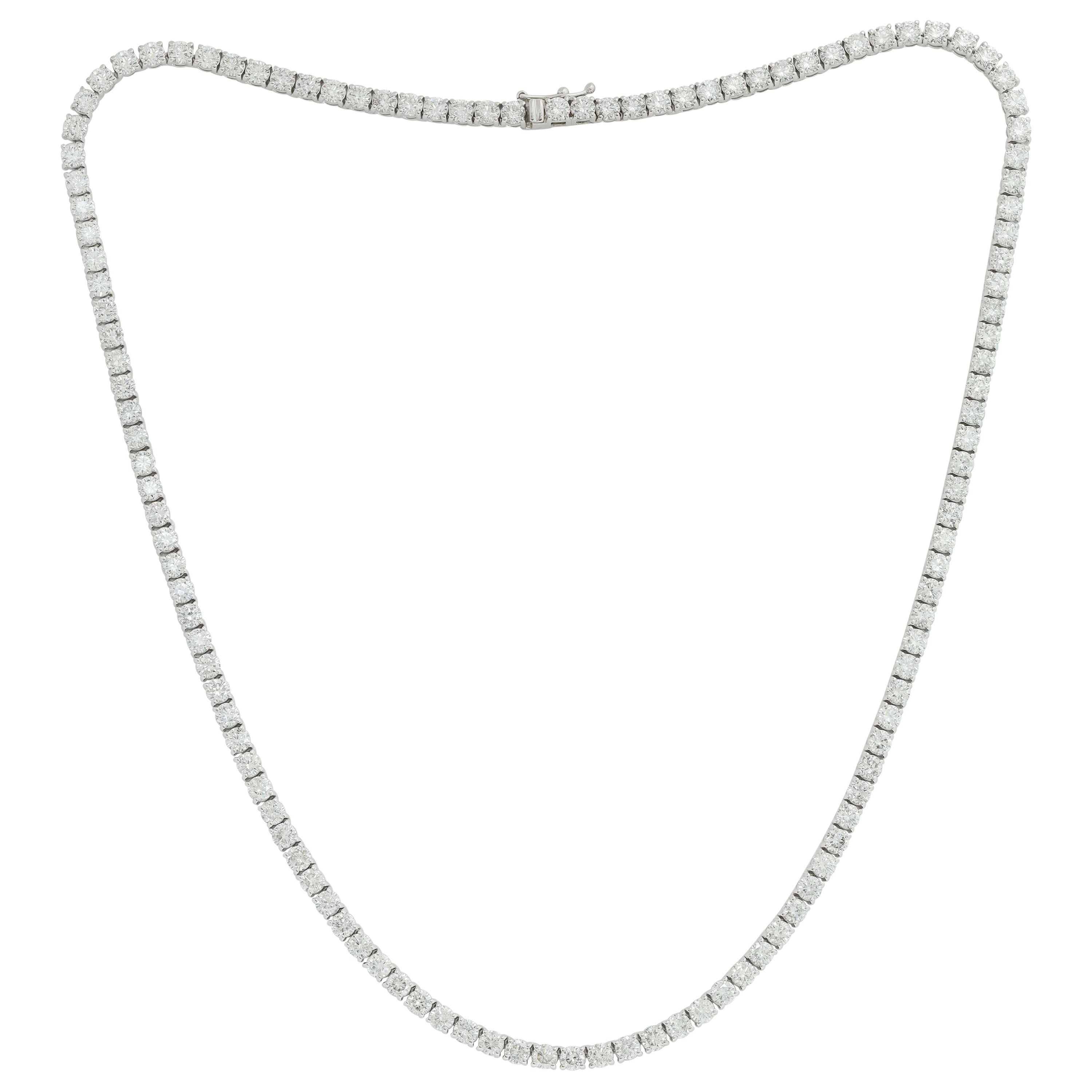 18k White Gold 15.15 Carat Diamond Straight Line Tennis Necklace