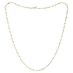 14K Yellow Gold Diamond Straight Line Tennis Necklace, 12.25 Carats