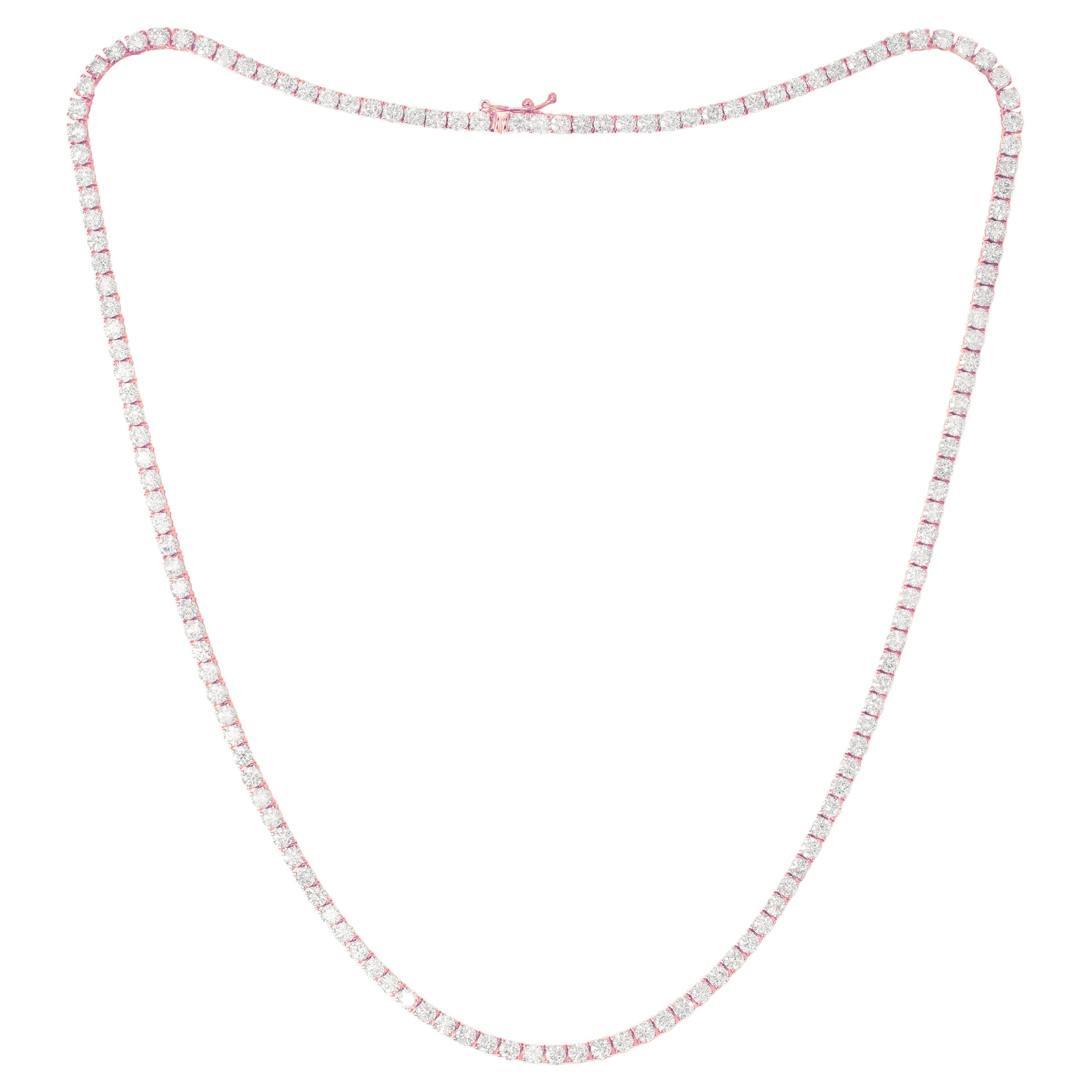 14K Rose Gold Diamond Straight Line Tennis Necklace, 12.50 Carats  For Sale