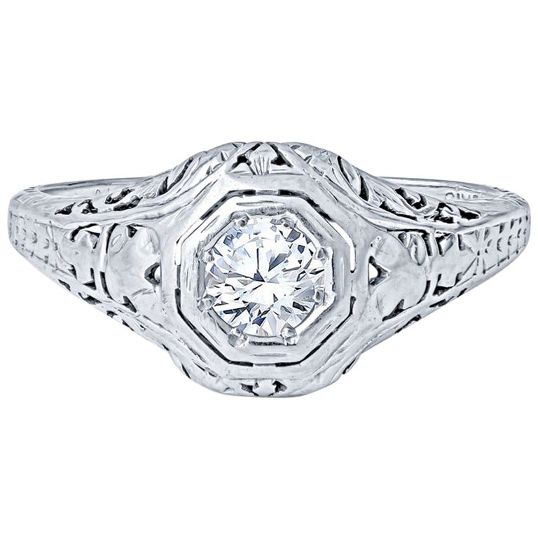 .33ctw Old European Cut Round Diamond Vintage Art Deco Engagement Ring