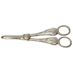 Antique George Jackson David Fullerton Sterling Silver Grape Shears/Scissors w/ Monogram