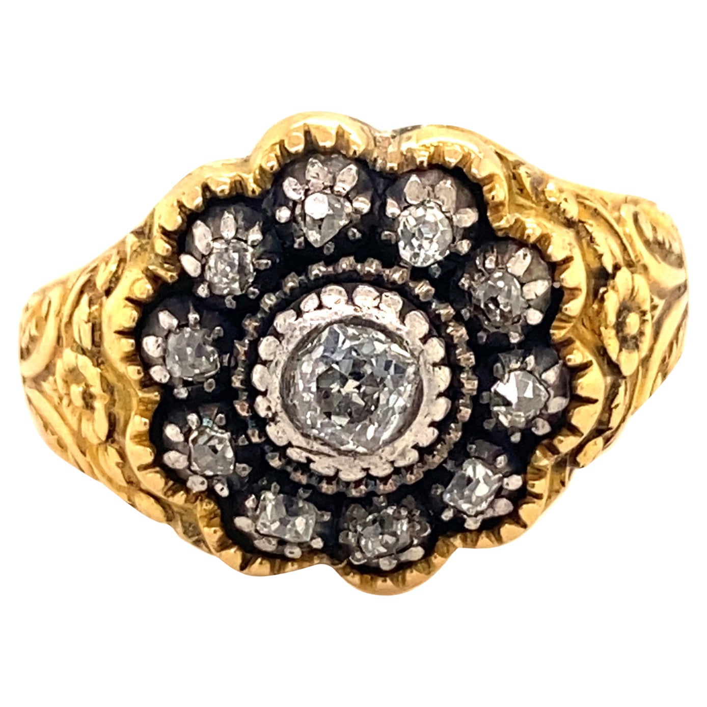 Antique Victorian .50 C Center Diamonds Platinum 18K Gold Men’s Ring For Sale