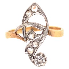 Original Art Deco Diamonds Platinum 18K Gold Swirl Ring