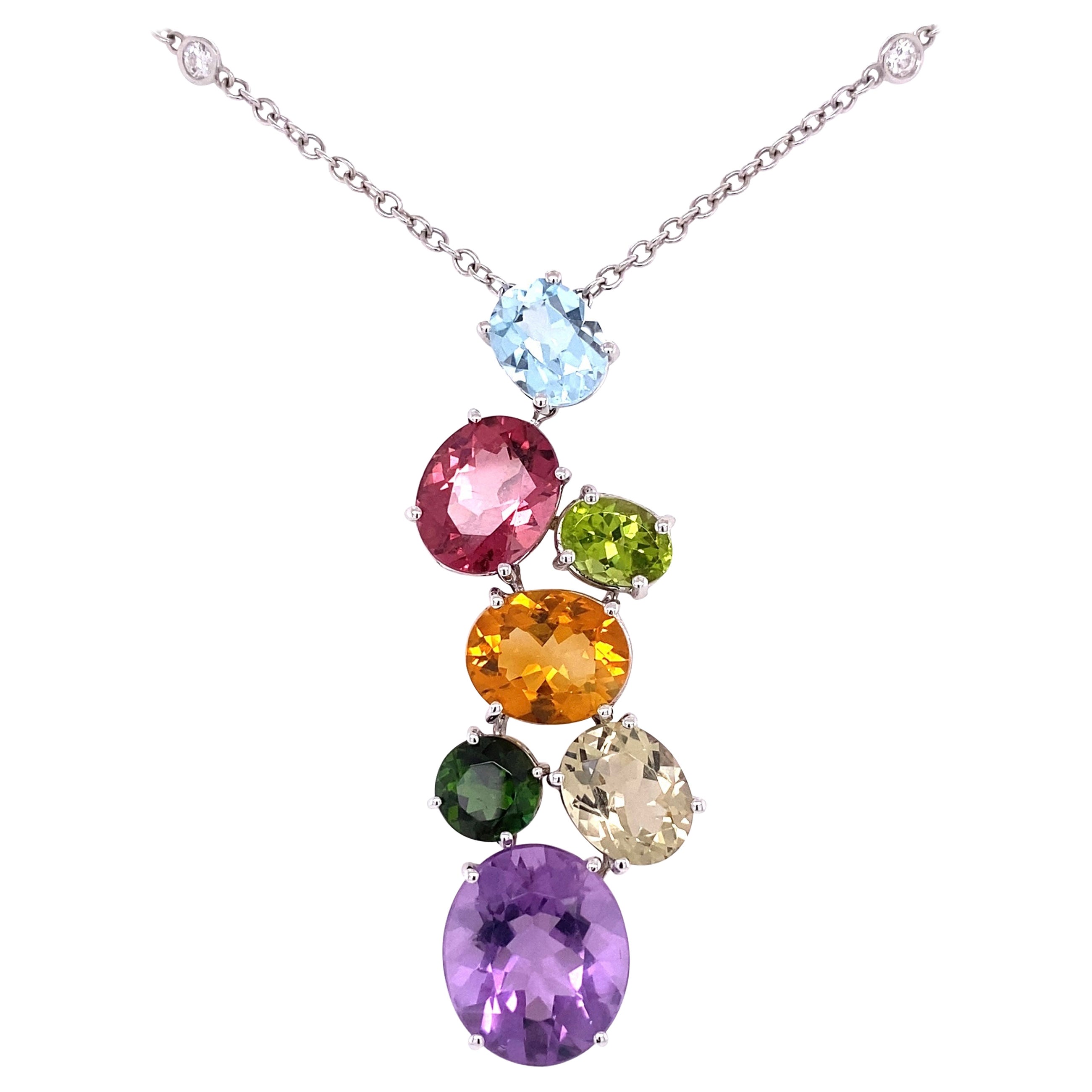 Asprey Multi-Gemstone and Diamond Gold Pendant Necklace Estate Fine Jewelry