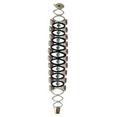 Viktorianisches Armband mit Smaragd, Diamanten und schwarzem Onyx aus 14 Karat Gold und Silber