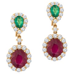 Emerald and Ruby Drop Earrings in 18KT Rose Gold