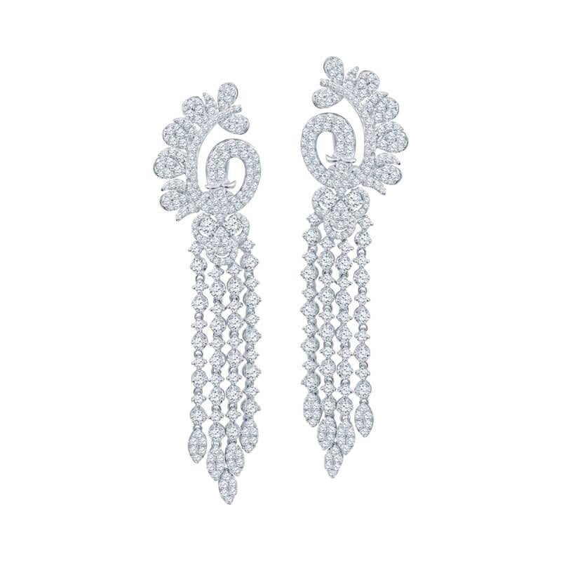 Belle Époque Style Diamond Chandelier Earrings in 18KT White Gold For Sale