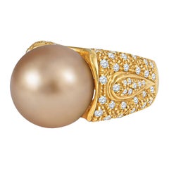 Gold South Sea Pearl and Diamond Ring in 18KT Yellow Gold