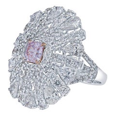 0.86 Carat Rare Pink Diamond Sunburst Cocktail Ring in 18KT White Gold